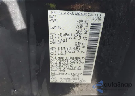 2016 Nissan Murano Sv from USA, damaged, VIN 5N1AZ2MH0GN146722